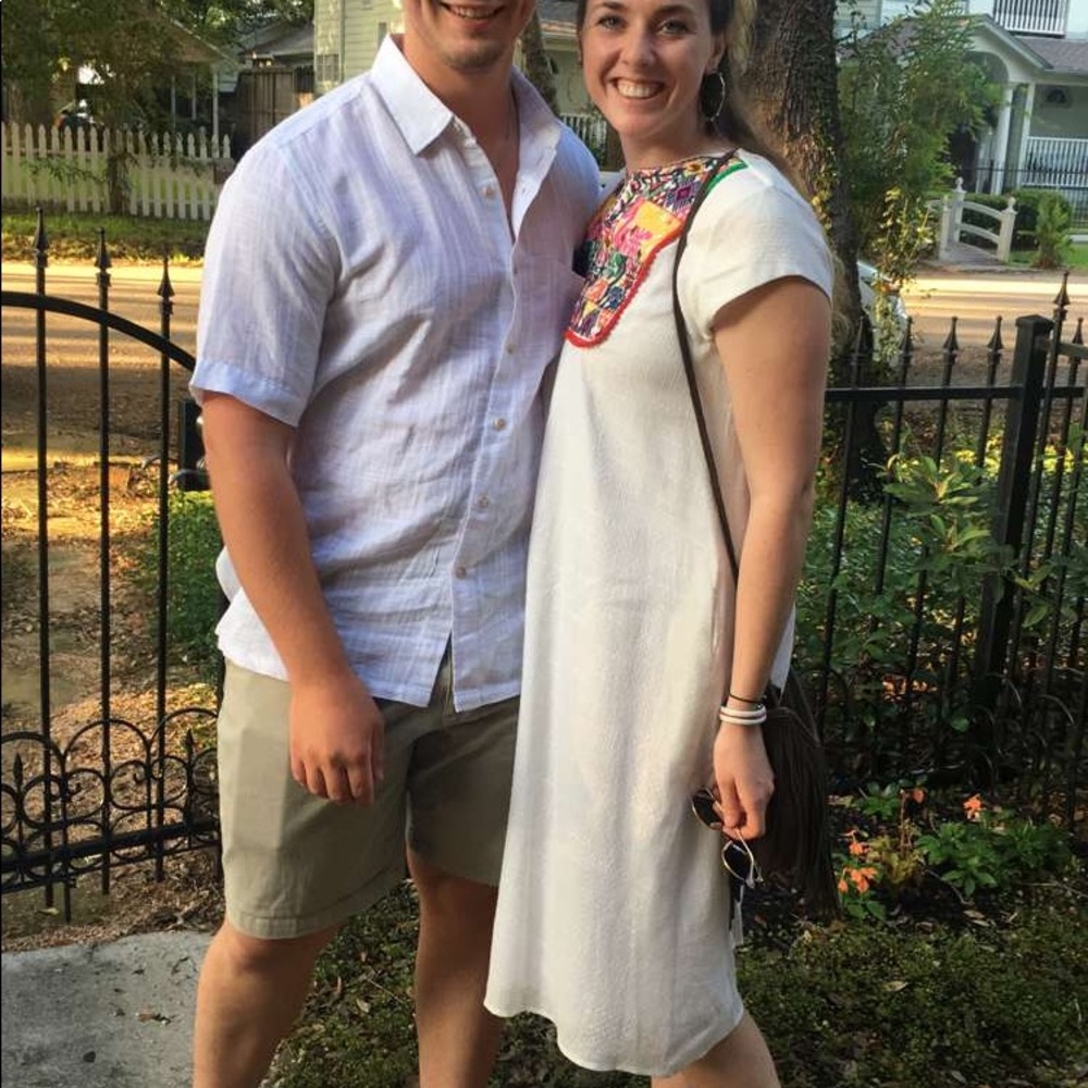 White linen midi dress